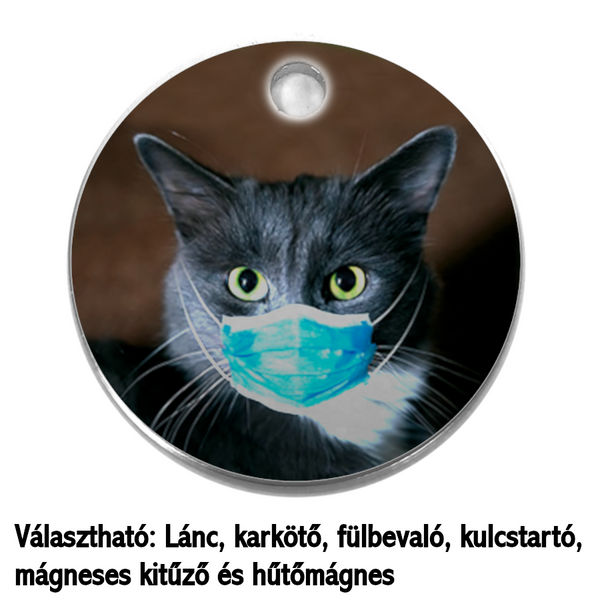 Maszkos-cicás – feliratozható medál, választható ékszerre vagy kulcstartóra